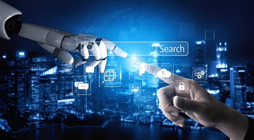 AI-powered search interaction with human, illustrating the future of SEO for AI Search and LLMs